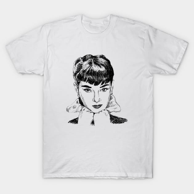 Audrey Hepburn Print T-Shirt by rachelsfinelines